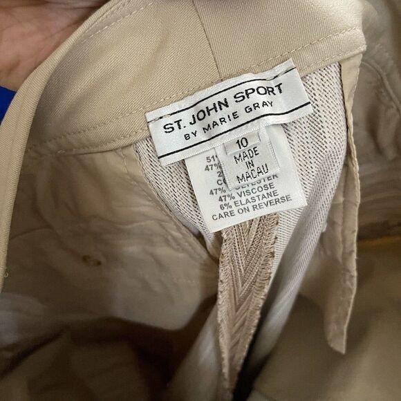 ST. JOHN sport Tan stripe Cropped split leg hem casual pants US 10 - Picture 8 of 9